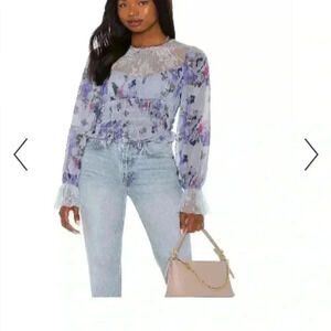 Free People Daphne Blouse in Silver Blue Combo size Small